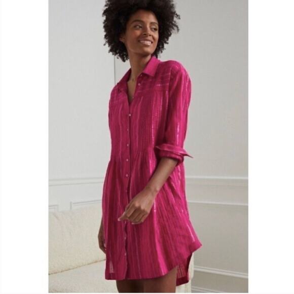 Anthropologie Weekender Metallic Pink Button Down Shirt Dress Tunic Small - Picture 1 of 7